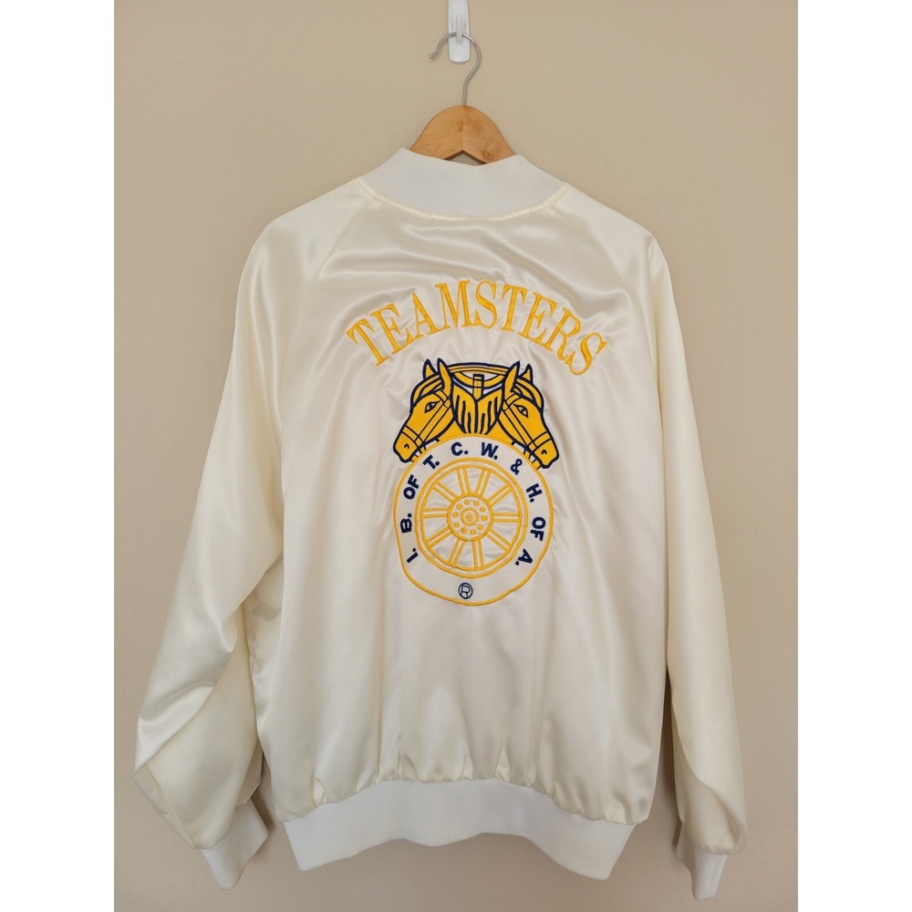 Teamsters International Brotherhood White Satin Jacket XL Local 676 New Jersey